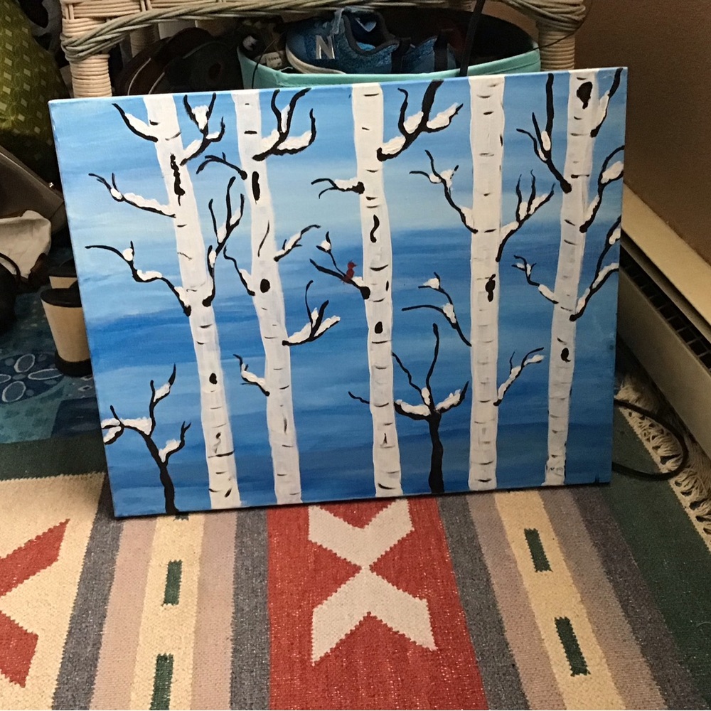 Acryllic art on canvas aspen trees,winter scene